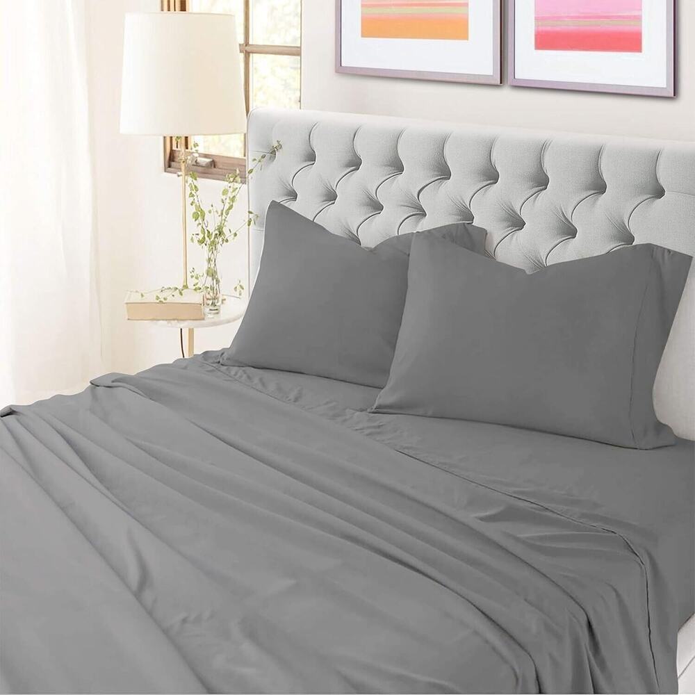 Gulliver Cotton Percale King 4 Piece Cooling Sheet Set Grey - NEW